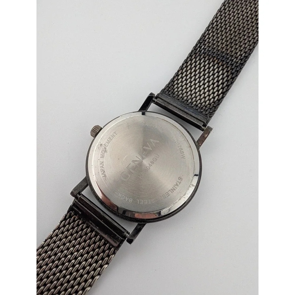 Geneva Watch‎ Men 42mm Case Gunmetal Tone Mesh Metal Band w/ Box- New Battery